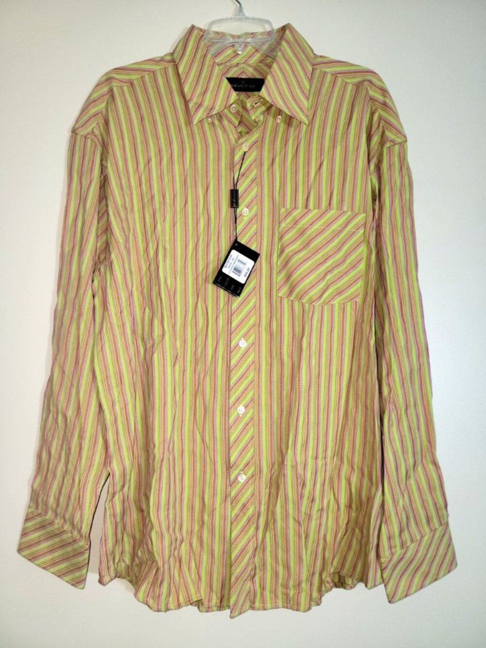 Bugatchi Uomo Button Down Shirt Mens XL Yellow pink orange Striped NEW